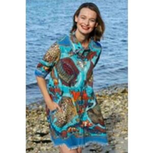 Dizzy Lizzie Chatham Aquarium Tunic Dress Linen Cotton Small Coastal‎ Resort